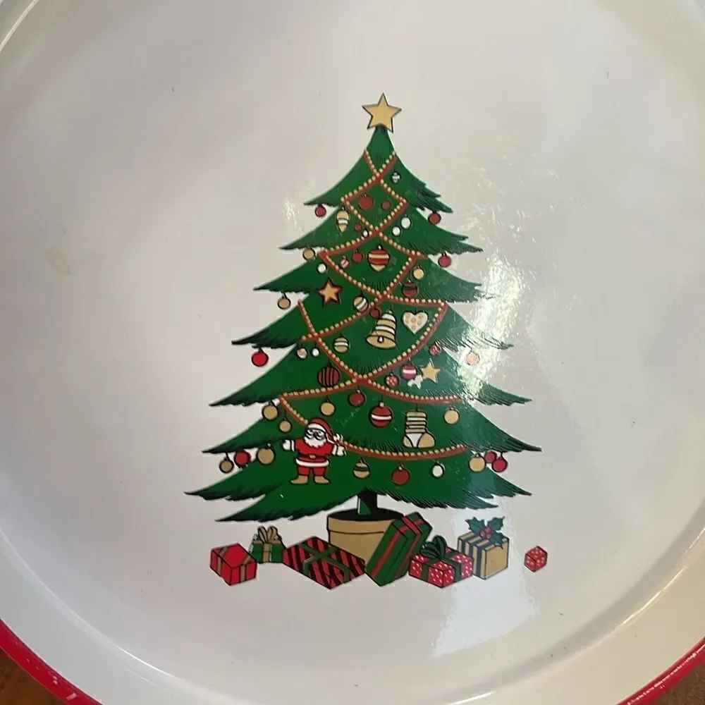 70s Vintage Round Acrylic Christmas Tray with Handles White 13.5” diameter